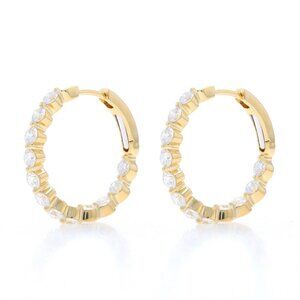 Yellow Gold Diamond Inside-Out Hoop Earrings 18k Round Brilliant 2.07ctw Pierced